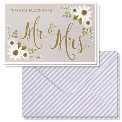 48 Gold Foil Wedding Thank You from the New Mr. and Mrs. Greeting Cards, 4"x6"