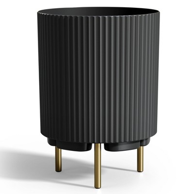 FONTOI Round Planter Pot with Stand, Indoor Outdoor Flower Planters for Garden Living Room Backyard, Black, 14.8"*20.3"*14.8"