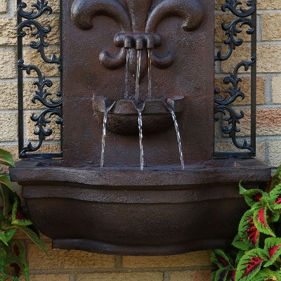 French Lily Iron Finish Polystone Outdoor Wall Fountain
