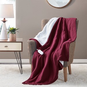 ETL certified 100% polyester Electric Blanket Solid Fleece to Faux-Shearling Heated Blanket - 1 of 4
