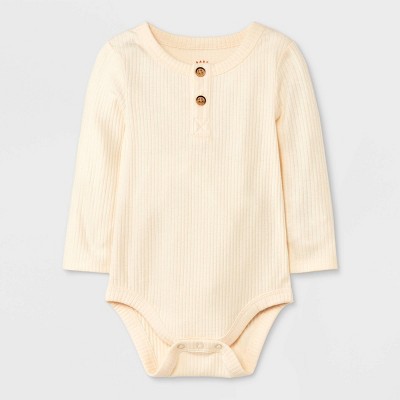 Image of Baby Ribbed Henley Bodysuit - Cat & Jack™ Cream 3-6M
