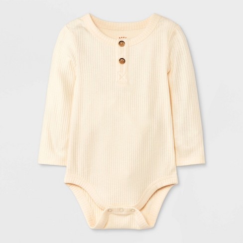 Baby Ribbed Henley Bodysuit - Cat & Jack™ Cream 3-6m : Target