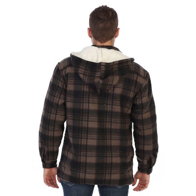 GIOBERTI Men's Faux Shearling Lined Flannel Jacket with Removable Hood, Navy / Gray, XL — фото 4