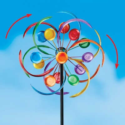 Colorful Iron Double-Sided Wind Spinner Garden Stake, 47" Tall