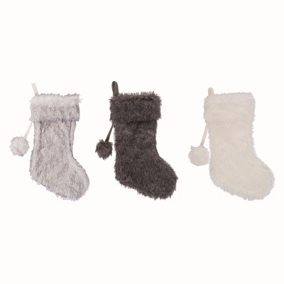 Transpac Polyester Multicolor Christmas Faux Fur Stocking Set of 3