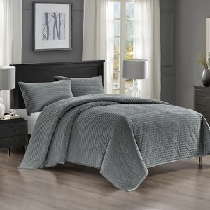Pointehaven Heavy Weight Oversized Channel Design Velvet Quilt Set - 1 of 4