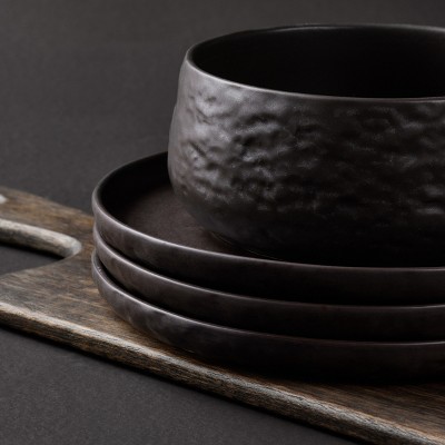 Black Ceramic 16-Piece Stoneware Dinnerware Set, Service for 8