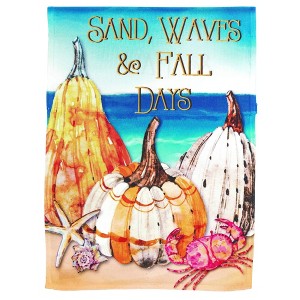 Sand, Waves, Fall Days Blue and Orange 13 X 19 Polyester Outdoor Hanging Garden Flag - 1 of 2