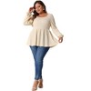 Agnes Orinda Women's Plus Size Casual Knit Peplum Scoop Neck Long Sleeve Trendy Blouses - 3 of 4