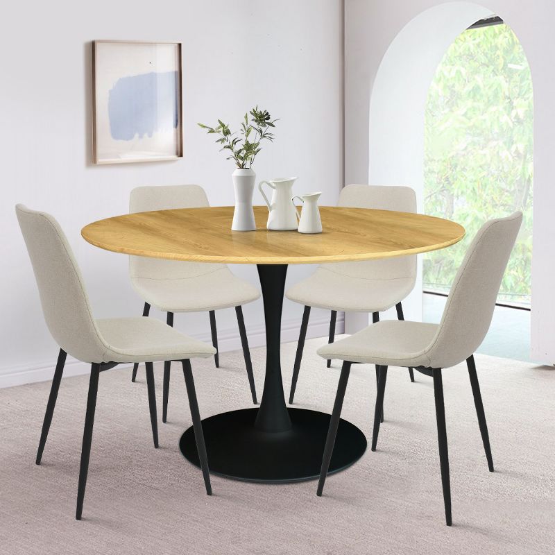 Harrison+Bingo 5-Piece Round-Shaped Wood Grain Dining Table Set With 4 Upholstered Chairs Black Legs-Maison Boucle, 3 of 11