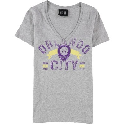 G-III Sports Womens Orlando City Distressed Graphic T-Shirt, Grey, Large