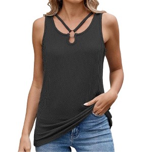 Women's Knitted Sleeveless Tank Top with O-Ring Detail and Neckline - 1 of 4