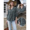 INSPIRE CHIC Women's 3/4 Sleeve V Neck Floral Ruffle Sleeve Dressy Casual Summer Tunics Blouses - 2 of 4