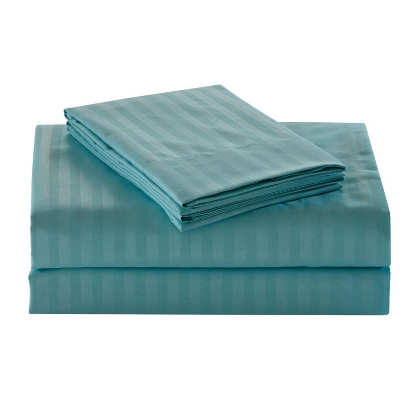 Embossed 1800 Series Wrinkle Resistant Stripe All Season Bed Sheet Set Turquoise by Plazatex, 1 of 4