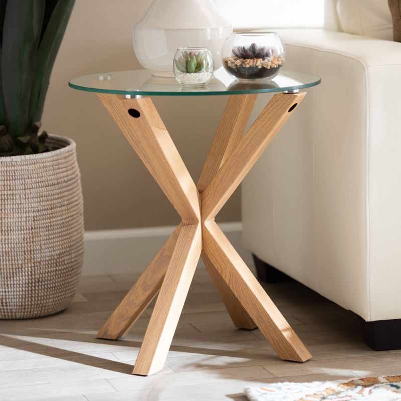 Lida Glass and Wood Finished End Table Clear/Natural - Baxton Studio, 5 of 7