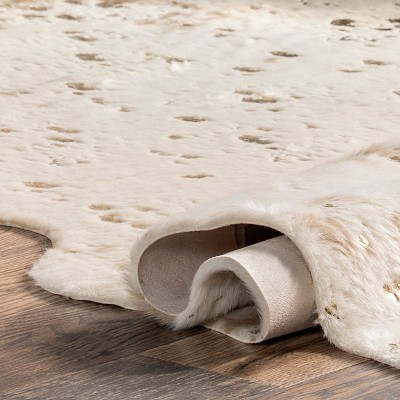 Off-White Faux Cowhide Handmade Tufted Square Rug