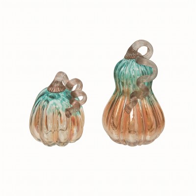 Transpac Glass 8.5 in. Multicolor Harvest Bright Seasonal Pumpkins Set of 2