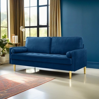 ROOMTEC 65" Mid Century Modern Loveseat Sofa, 2-Seater Velvet Upholstered Love Seat Couch with Bolster Pillows