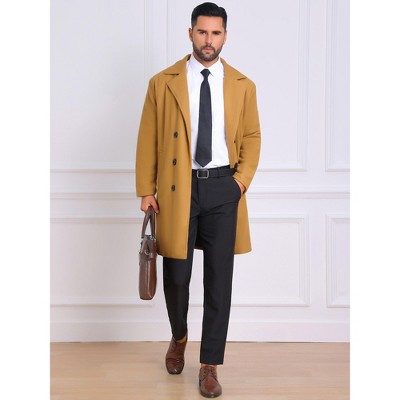 Мужские куртки INSPIRE CHIC Winter Quilted Overcoat for Men's Double Breasted Coat Solid Color Business Long Trench Coat Khaki Small — фото 2