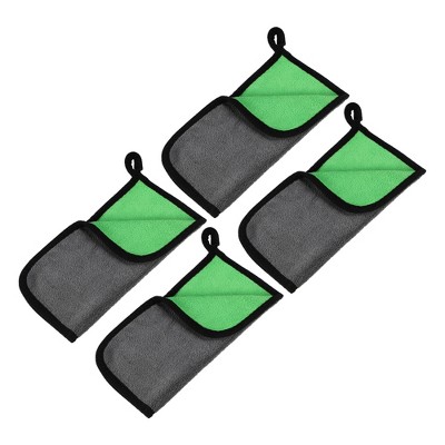 Unique Bargains Extra Large 500 GSM Microfibre Car Drying Towel 9.84"x9.84" Gray Green 4 Pcs