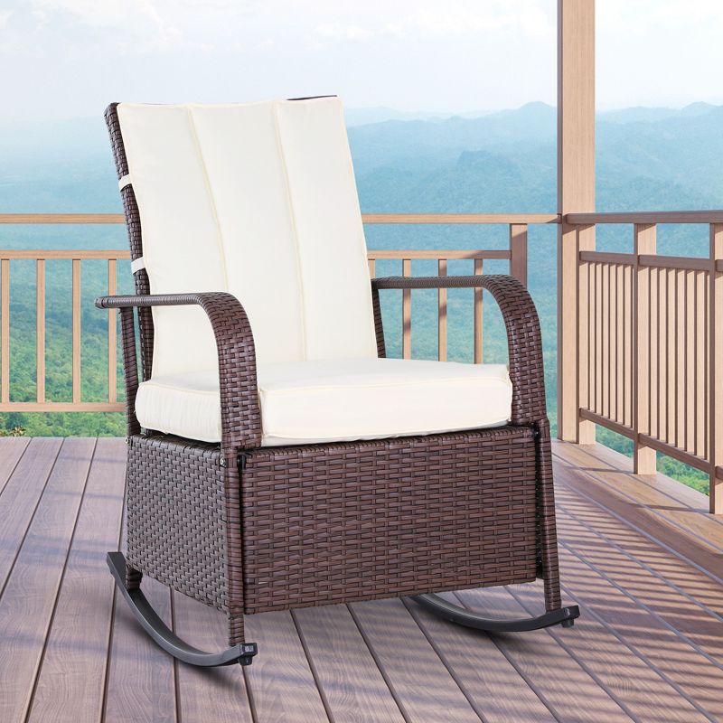 Outsunny Outdoor Rattan Wicker Rocking Chair Patio Recliner with Soft Cushion, Adjustable Footrest, Max. 135 Degree Backrest, 2 of 9
