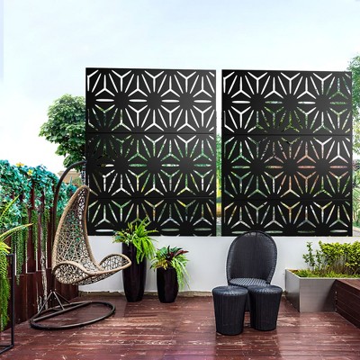 Dovelina Black Metal Freestanding Outdoor Privacy Screen 72" x 47"