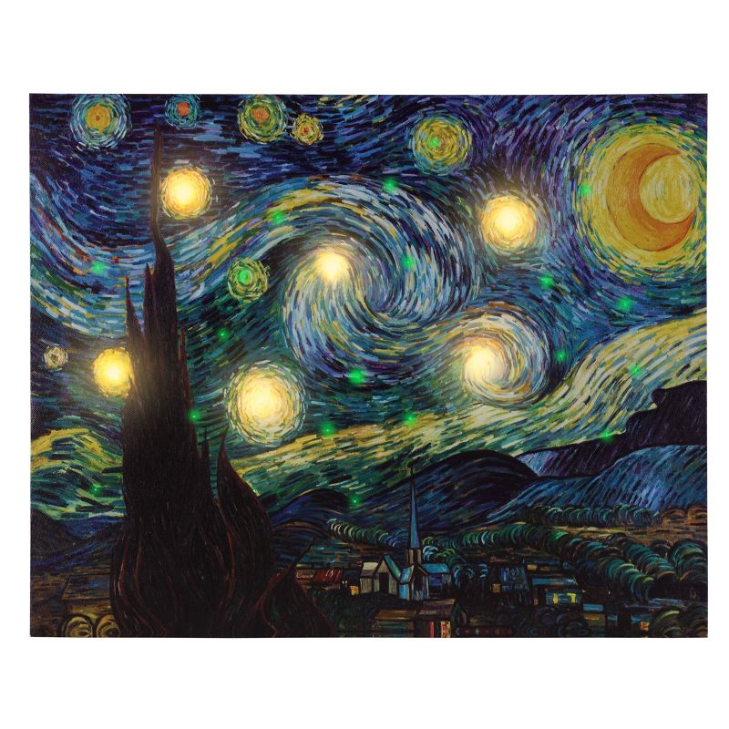 Lighted Wall Art Canvas With Timer- Van Gogh Starry Night Printed Decor with LED And Color-Changing Lights for Home and Office, 12x16 by Lavish Home, 2 of 9