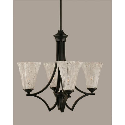 Toltec Lighting Zilo 4 - Light Chandelier in  Matte Black with 5.5" Fluted Italian Ice Shade