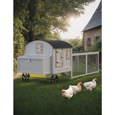 110” Wooden Chicken Coop, Poultry Cage with Waterproof Roof, Run, Nesting Box, Pull Out Trays and Ramp