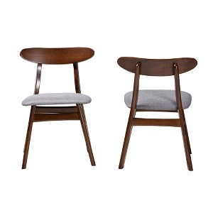 Baxton Studio 2pc Ulyana Fabric and Wood Dining Chair Set Gray/Dirty Oak: Polyester Upholstery, Rubberwood Frame - 1 of 4