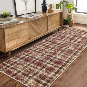 All-Polyester Pearl Velvet Cotton TPR Washable Foldable Back Printed Carpet - Irregular Checkered Design, Easy to Clean - 1 of 4