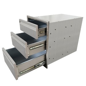 Outdoor Kitchen Storage Drawers, 3-Tier Stainless Steel, 18"x23"x23" Built-in Recessed Outdoor Drawers, BBQ Island for Outdoor Kitchens - 1 of 4