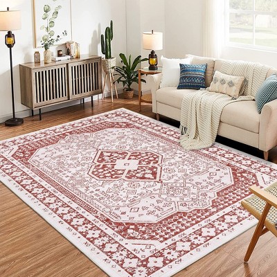 Garvee Washable Area Rugs,Ultra-Thin Vintage Moroccan Soft Carpet,Stain Resistant No Slip Large Area Rug