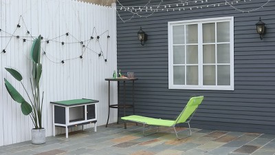 Sky Blue Mesh Folding Chaise Lounge with Adjustable Backrest and Pillow