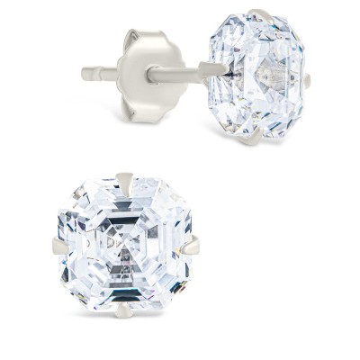 SHINE by Sterling Forever Sterling Silver Asscher Cut Prong Set Stud Earrings