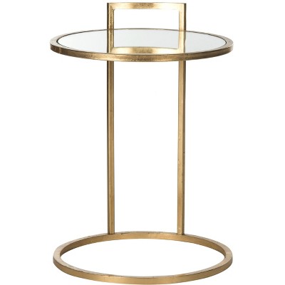 Calvin Round Gold Leaf End Table - Gold/Mirror - Safavieh