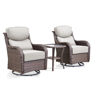 POCASSY Outdoor Swivel Rocker Patio Swivel Chairs Set of 2, 6" Thick Cushions All Weather Brown Wicker Swivel Glider Chairs with High Back for Porch