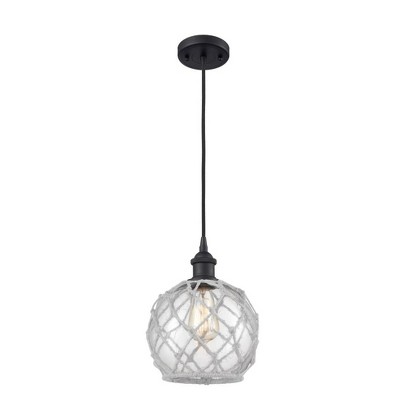 Farmhouse Rope - 1 Light Cord Hung Mini Pendant In Industrial Style-10 Inches Tall and 8 Inches Wide