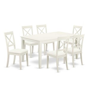 HomeStock 7-Piece Linen White Finish Solid Wood Top Dining Table with 6 Chairs - 1 of 4