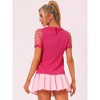 INSPIRE CHIC Women's Vintage Peter Pan Collar Puff Polka Dots Mesh Short Sleeve Blouse - 4 of 4