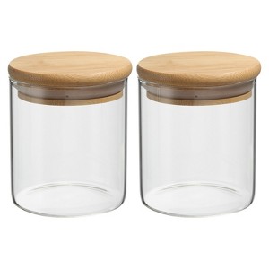 Unique Bargains Kitchen Food Storage Glass Jar with Airtight Bamboo Lid 2 Pcs - 1 of 4