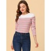INSPIRE CHIC Women's Color Block Round Neck Long Sleeves Striped Basic T-Shirt - 2 of 4