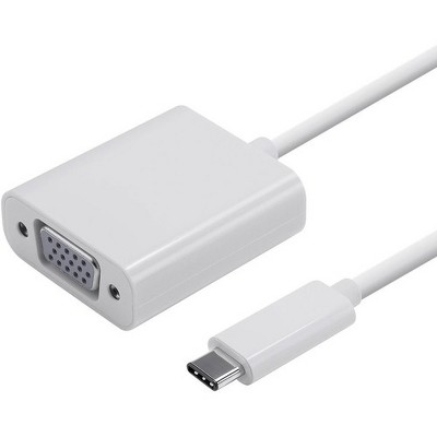 4XEM 10" USB-C to VGA Adaptor-White - USB/VGA for Video Device, Projector, Monitor, HDTV - 10" - 1 x Type C Male USB - 1 x HD-15 Female VGA - White