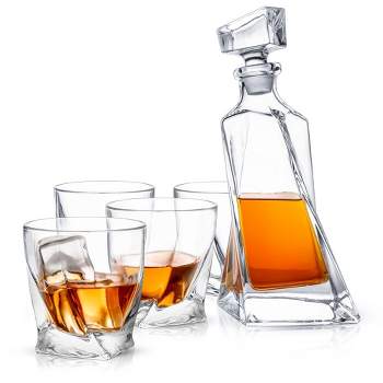 JoyJolt Atlas Whiskey Decanter Bar Set - Set of 5 - Scotch Decanter & Old Fashioned Whiskey Glasses