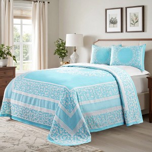 Lightweight Cotton Blend Oversized Jacquard Boho Floral Scroll Bedspread Set by Blue Nile Mills - 1 of 4