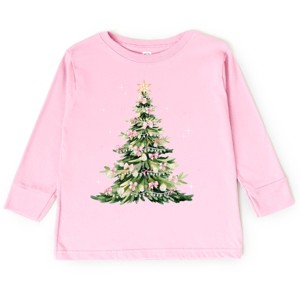 Watercolor Christmas Tree Sparkle - Toddler Long Sleeve Graphic Tee and Youth Long Sleeve Graphic T-Shirt - 1 of 3