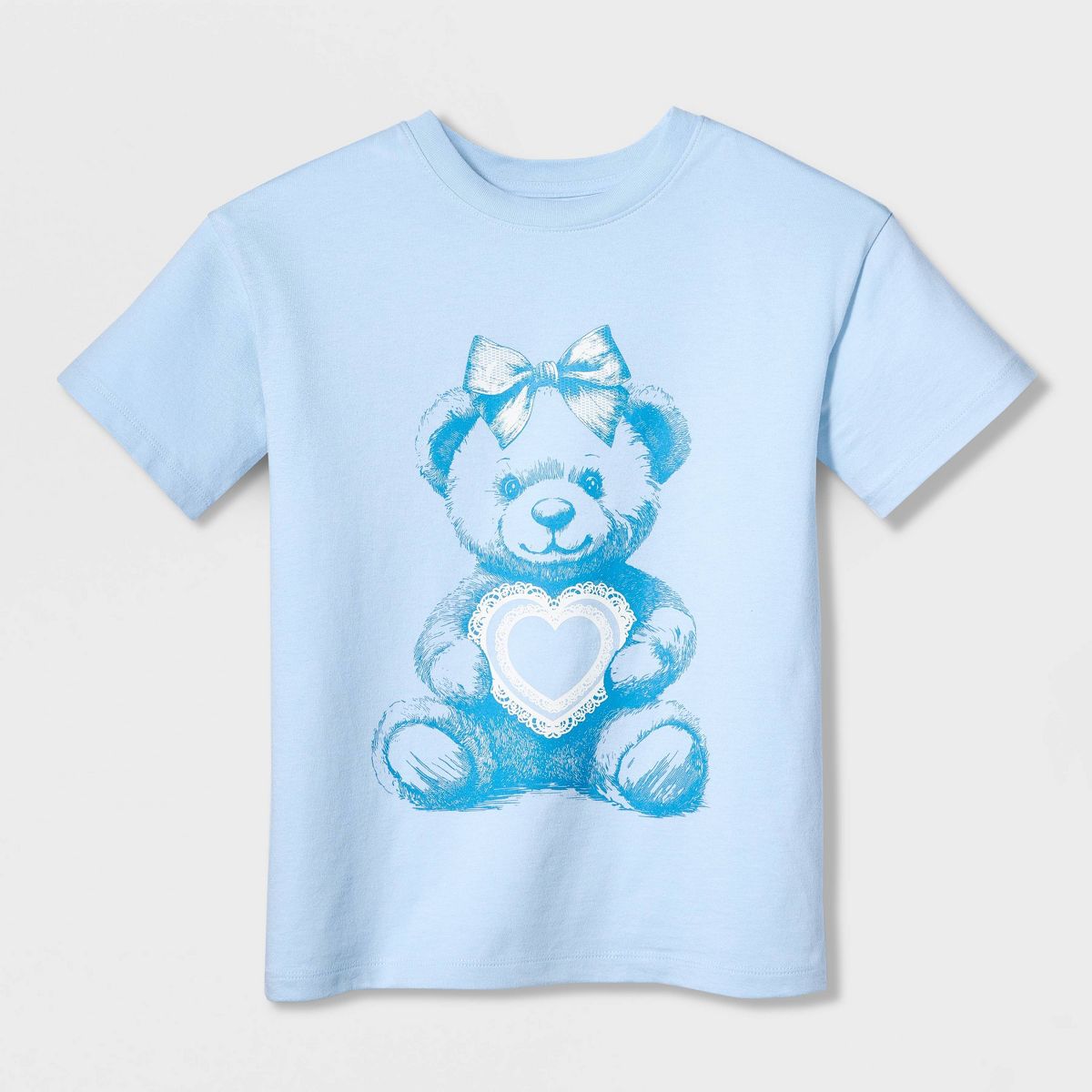 Girls' Short Sleeve 100% Cotton 'Bear' Oversized Graphic T-Shirt - Cat & Jack™ Blue - thumbnail 4