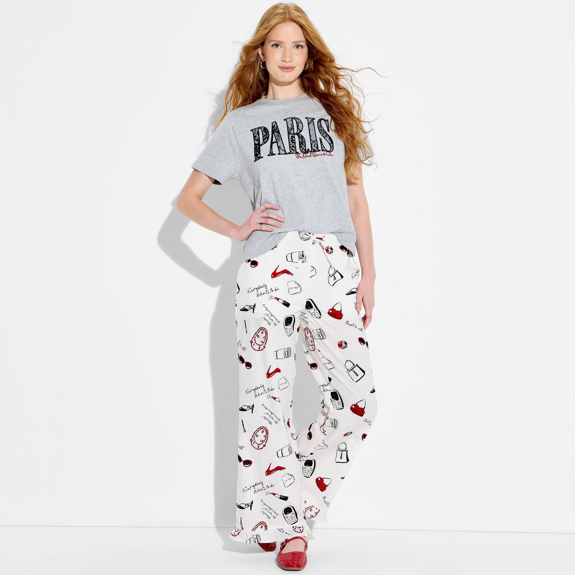 Women's The Devil Wears Prada AOP Graphic Pull-On Pants - White