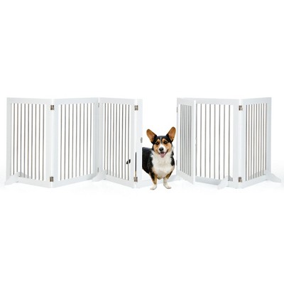 Tangkula 6-Panel Freestanding Dog Gate Foldable Walk-Through Playpen w/ 4 Support Feet