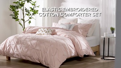 King White Cotton Embroidered Comforter Set with Shams